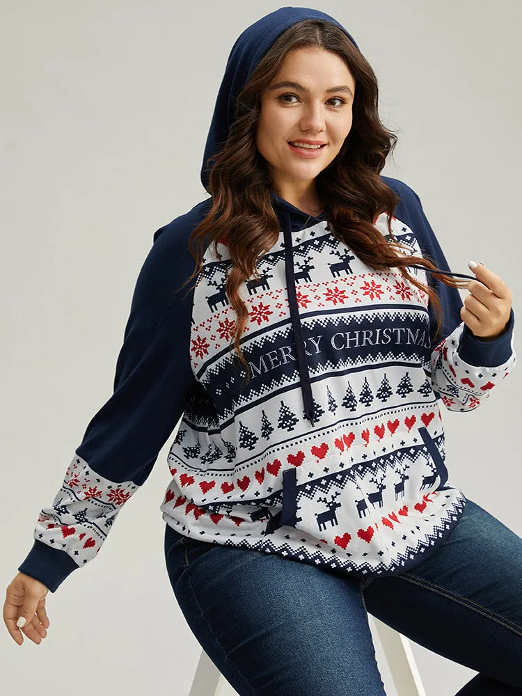 Christmas Pocket Rib Knit Hooded Raglan Sleeve Sweatshirt sold by Bloomchic product image thumbnail 3