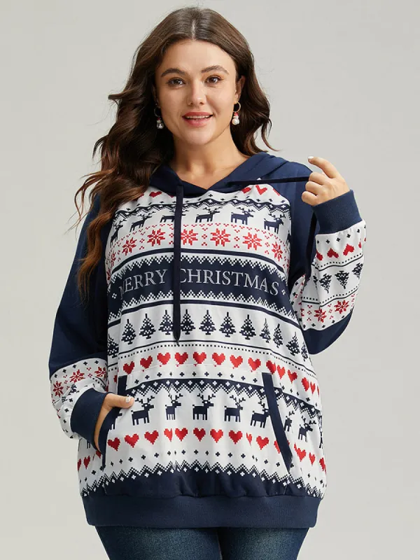 Christmas Pocket Rib Knit Hooded Raglan Sleeve Sweatshirt sold by Bloomchic