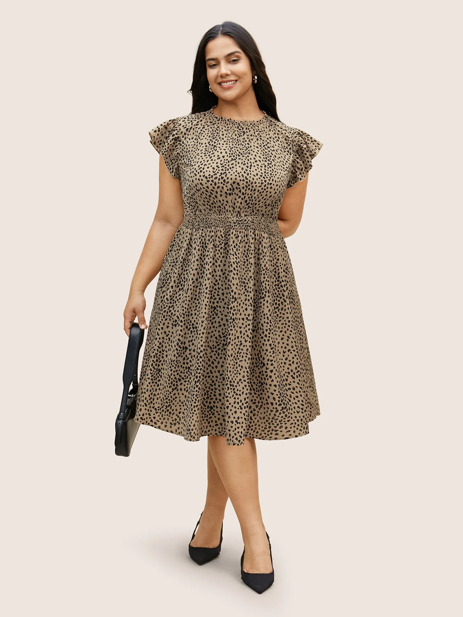 Leopard Print Frill Trim Cap Sleeve Dress sold by Bloomchic