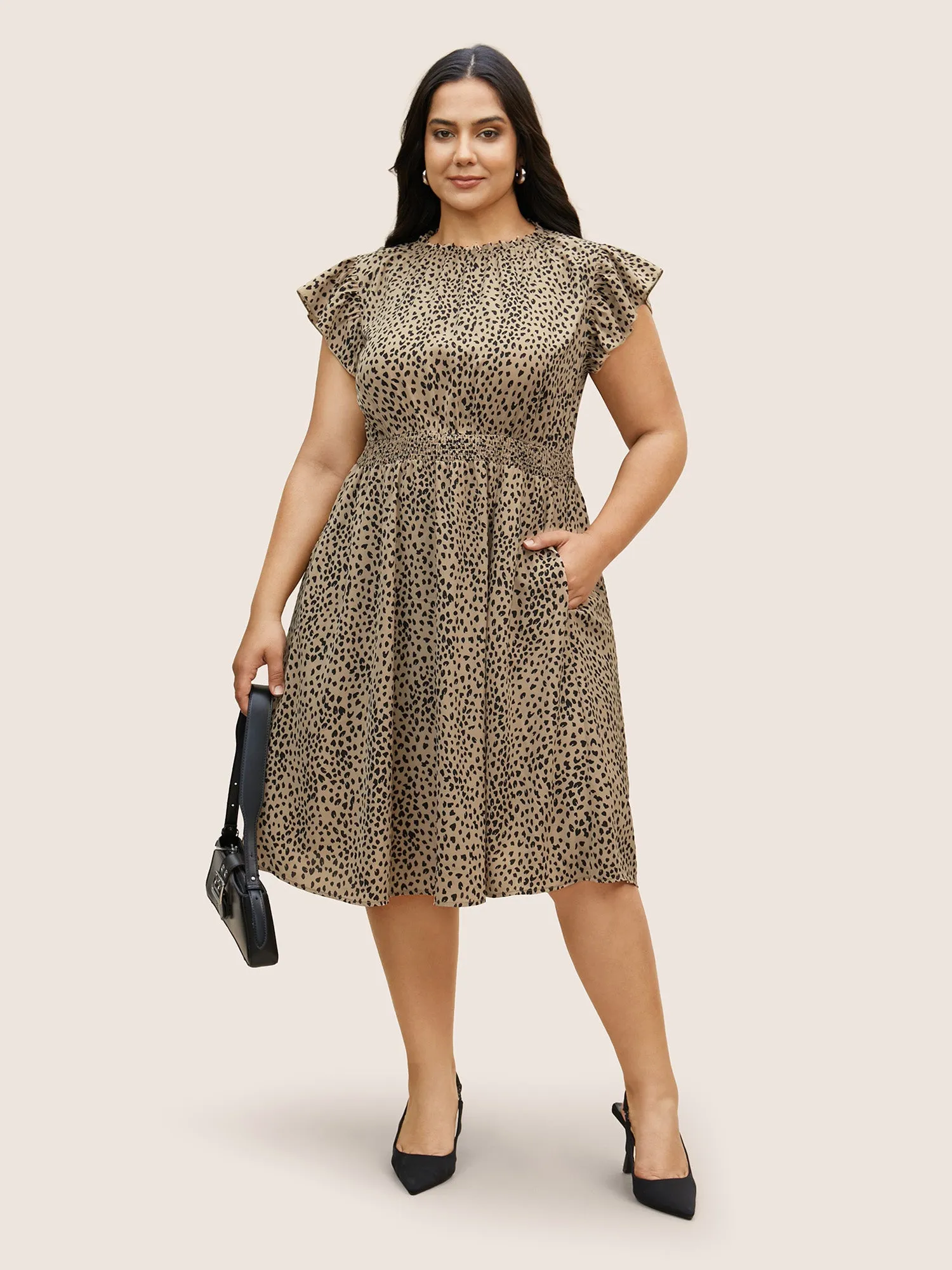 Leopard Print Frill Trim Cap Sleeve Dress sold by Bloomchic product image thumbnail 3