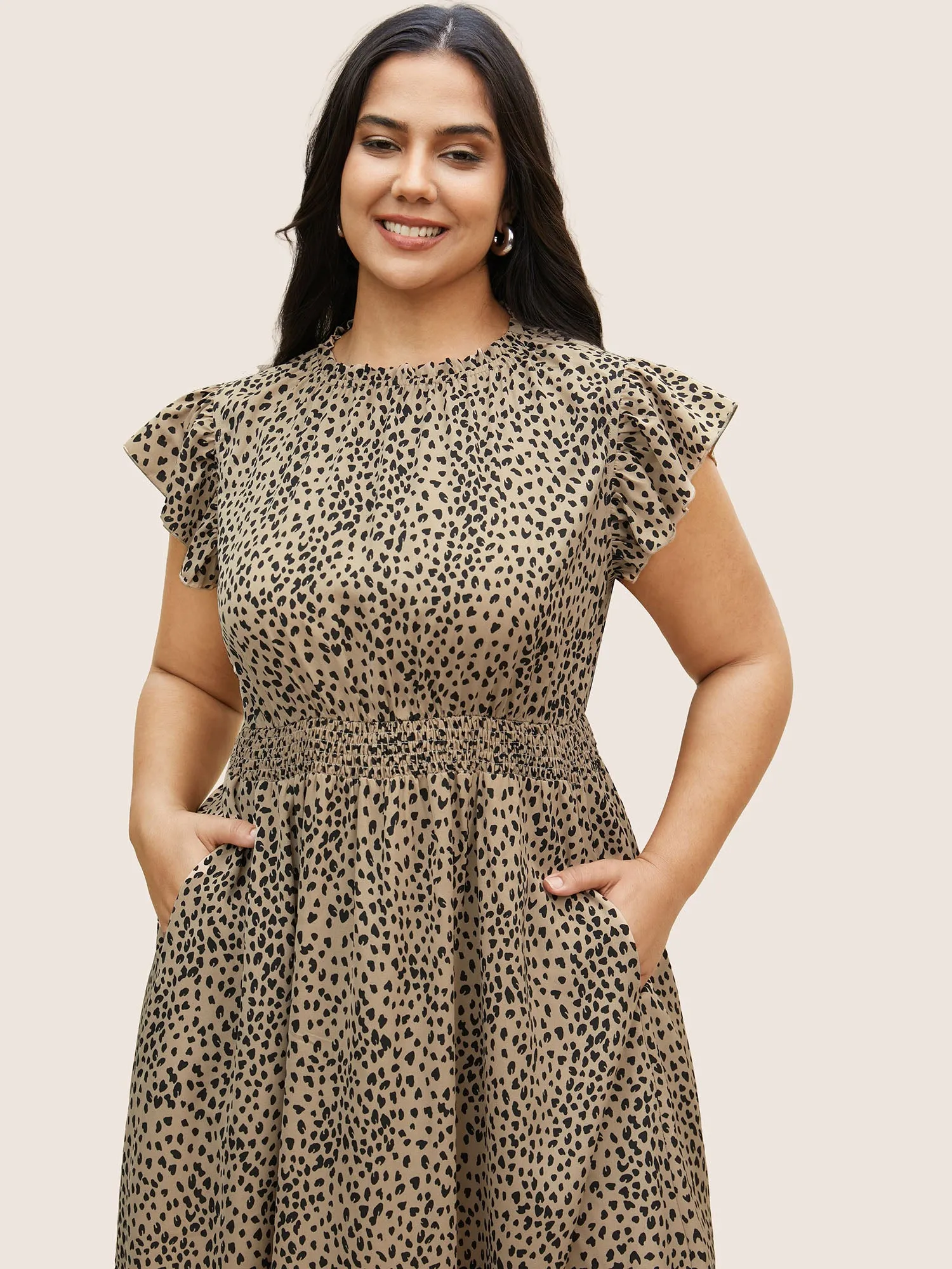 Leopard Print Frill Trim Cap Sleeve Dress sold by Bloomchic product image thumbnail 2