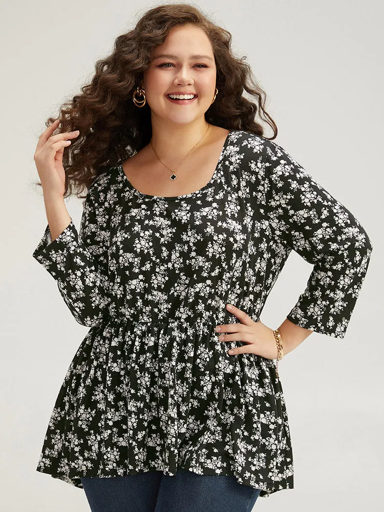 Ditsy Floral Crew Neck High Low Hem T-shirt sold by Bloomchic