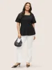 Square Neck Waist Tab Gathered Blouse sold by Bloomchic
