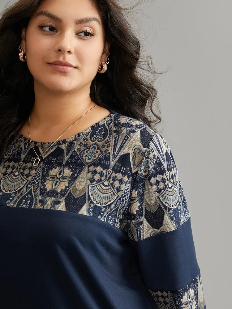 Boho Print Patchwork Round Neck Sweatshirt sold by Bloomchic product image thumbnail 5