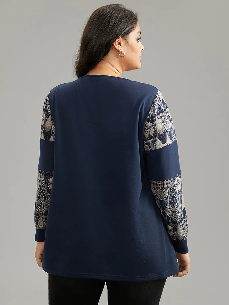 Boho Print Patchwork Round Neck Sweatshirt sold by Bloomchic product image thumbnail 2