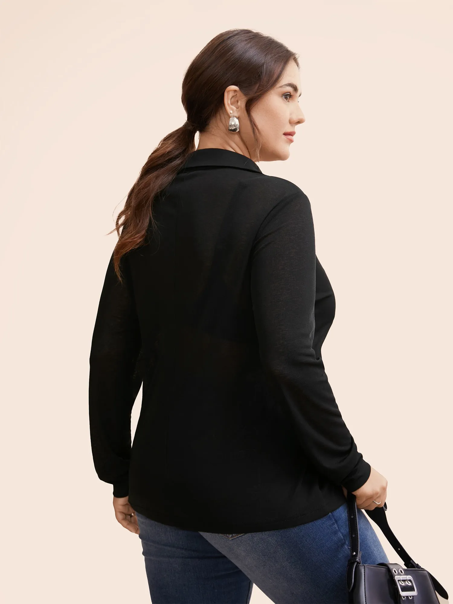 Stretch Woven Sheer Fitted Shirt sold by Bloomchic product image thumbnail 5