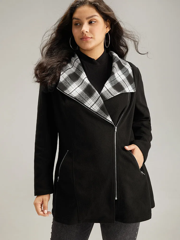 Plaid Patchwork Lapel Collar Zipper Coat sold by Bloomchic product image thumbnail 2