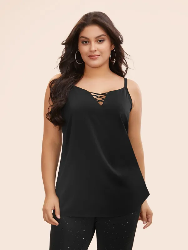 Solid Crisscross Split Hem Cami Top sold by Bloomchic