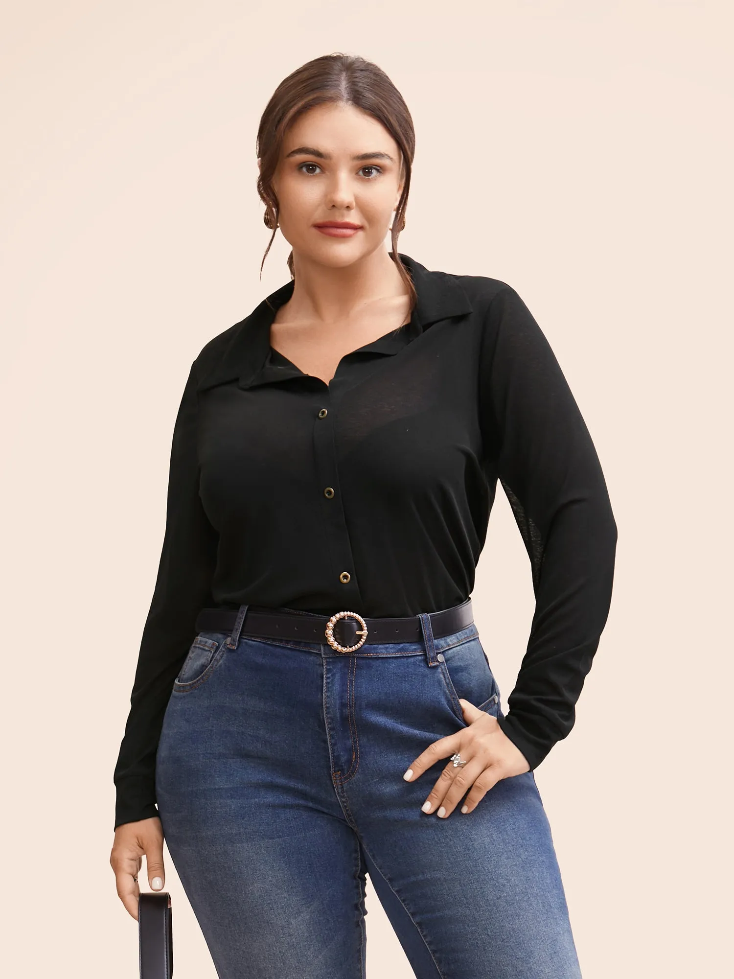 Stretch Woven Sheer Fitted Shirt sold by Bloomchic