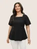 Square Neck Waist Tab Gathered Blouse sold by Bloomchic