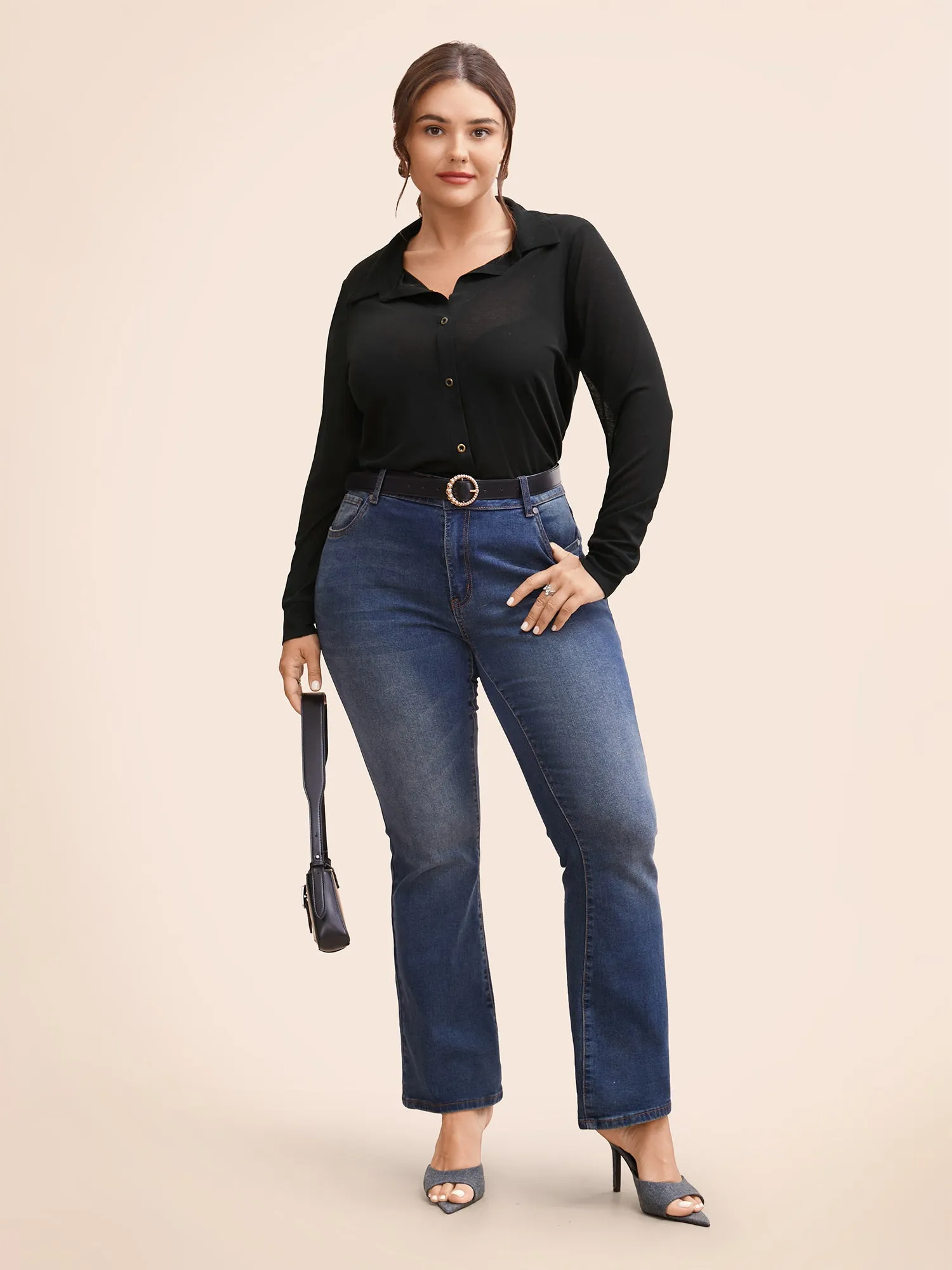 Stretch Woven Sheer Fitted Shirt sold by Bloomchic product image thumbnail 3