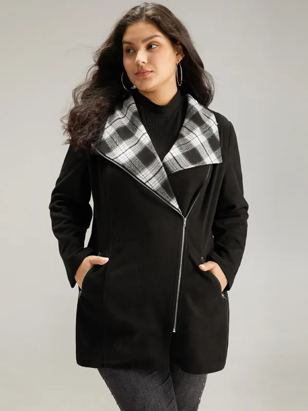 Plaid Patchwork Lapel Collar Zipper Coat sold by Bloomchic