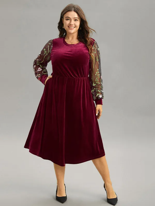 Floral Embroidered Patchwork Lace Velvet Mesh Dress sold by Bloomchic