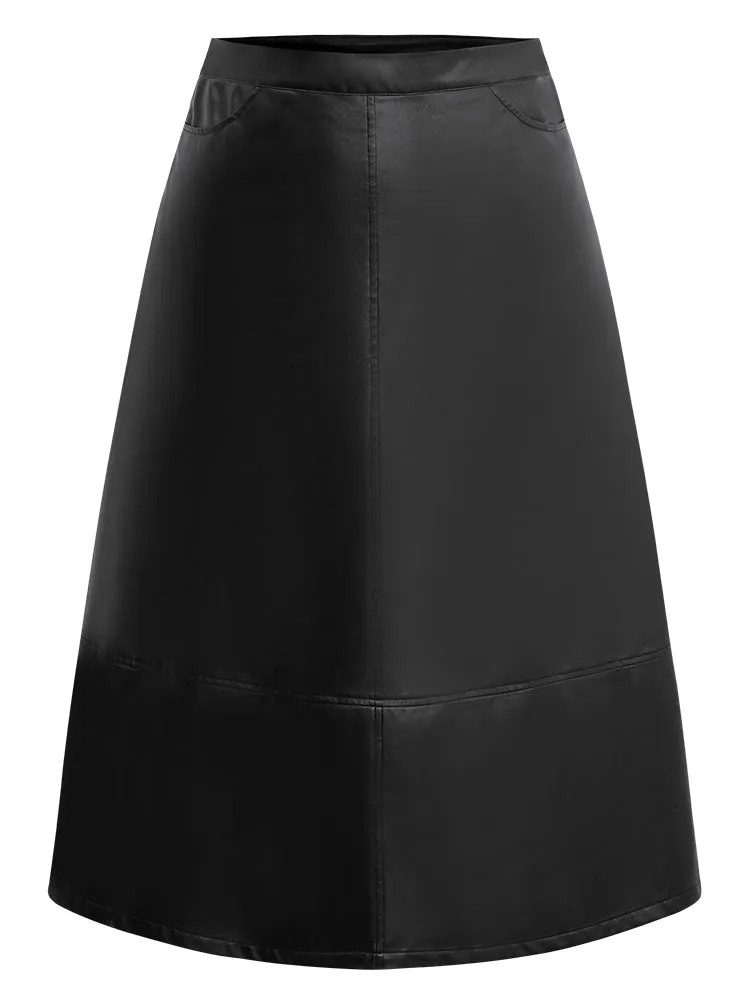 PU Leather Pocket Elastic Waist Cropped Skirt sold by Bloomchic product image thumbnail 5