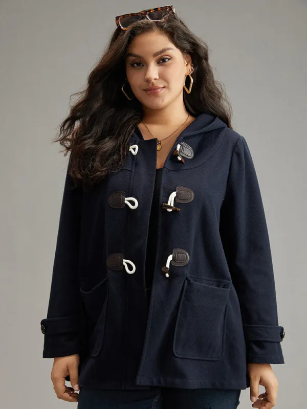 Solid Duffle Patchwork Button Hooded Coat sold by Bloomchic