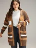 Contrast Open Front Patched Pocket Tunic Cardigan sold by Bloomchic