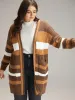 Contrast Open Front Patched Pocket Tunic Cardigan sold by Bloomchic