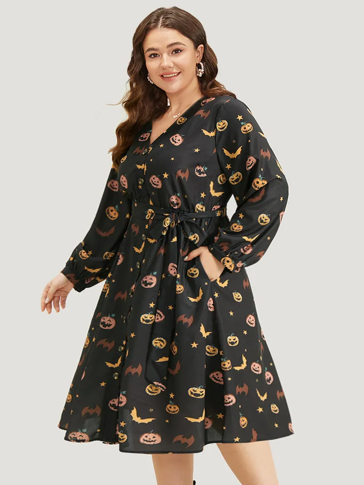 Halloween Lantern Sleeve Belted Dress sold by Bloomchic product image thumbnail 4