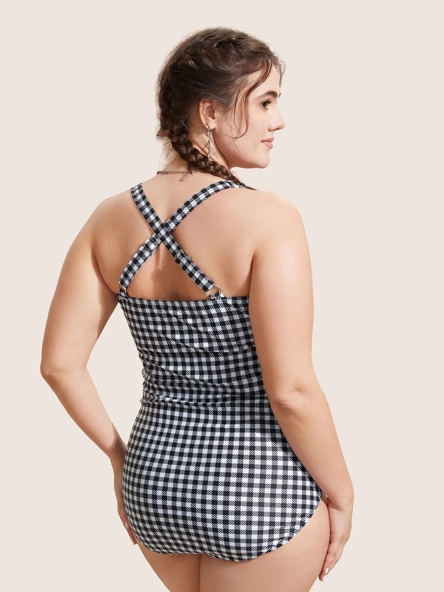 Gingham Heart Neckline Crossover One Piece Swimsuit sold by Bloomchic product image thumbnail 2