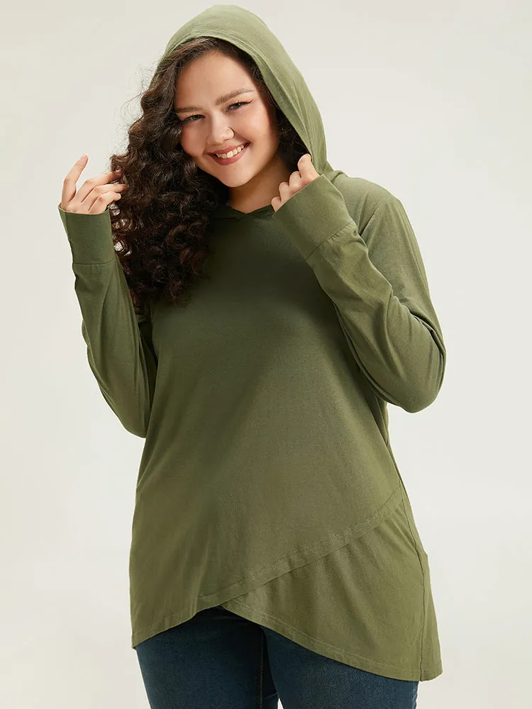 Plain Hooded Wrap Hem Thumb Hole T-shirt sold by Bloomchic product image thumbnail 4