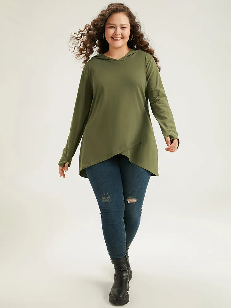 Plain Hooded Wrap Hem Thumb Hole T-shirt sold by Bloomchic product image thumbnail 3
