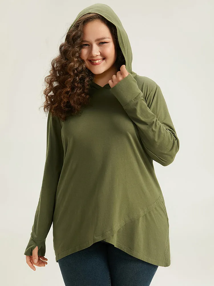 Plain Hooded Wrap Hem Thumb Hole T-shirt sold by Bloomchic product image thumbnail 2