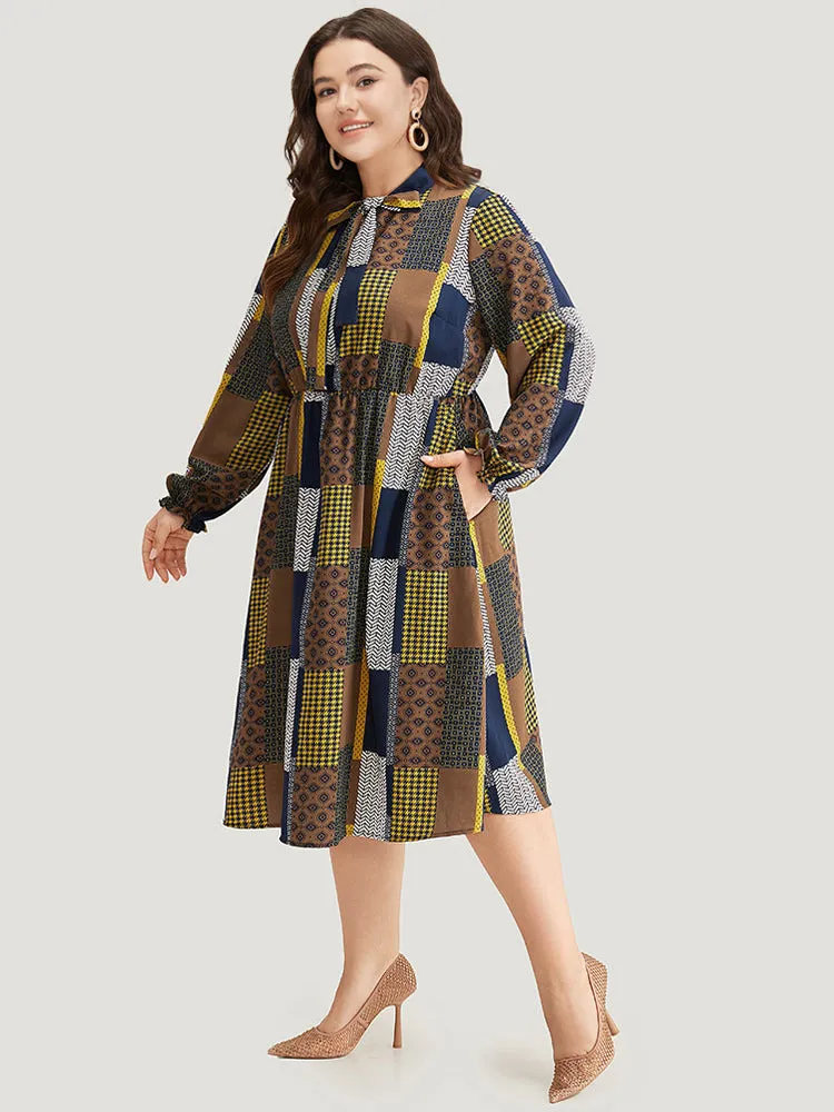Colorblock Patchwork Lantern Sleeve Knot Dress sold by Bloomchic product image thumbnail 3