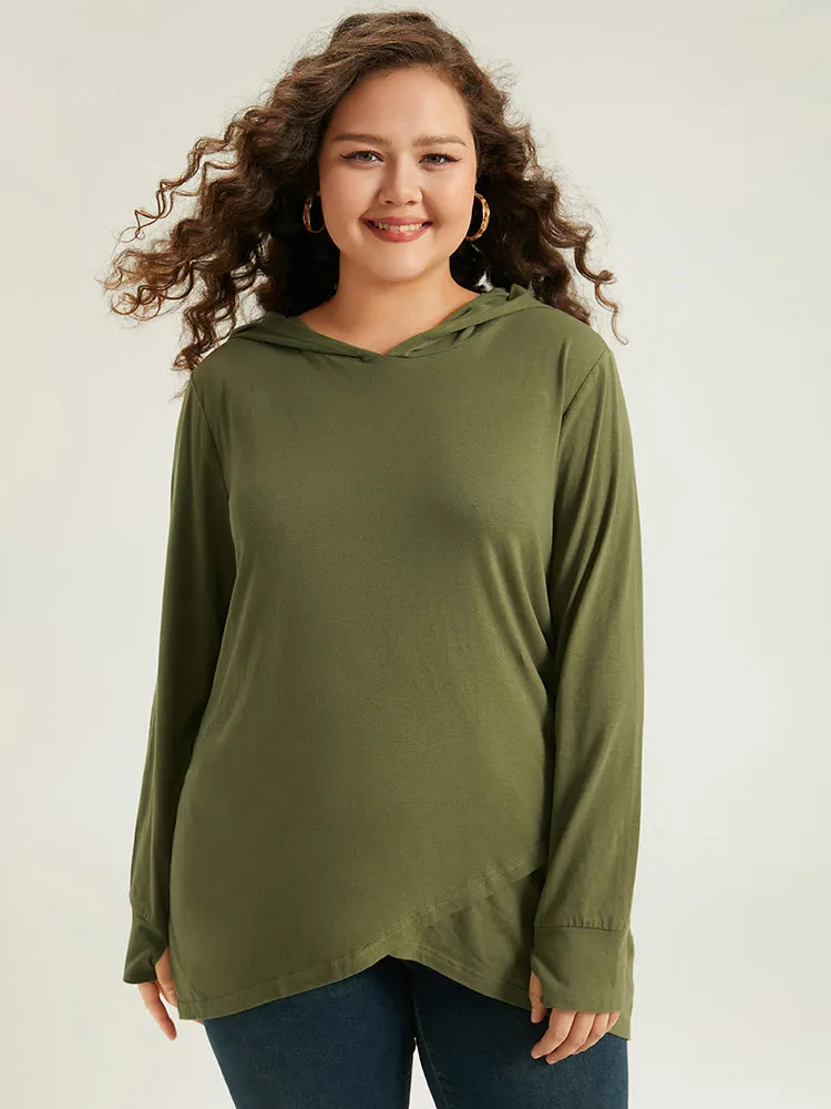 Plain Hooded Wrap Hem Thumb Hole T-shirt sold by Bloomchic