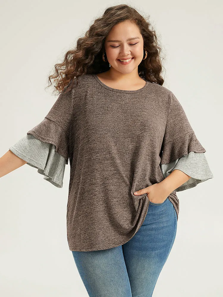 Contrast Layered Flutter Sleeve T-shirt sold by Bloomchic