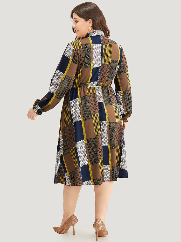 Colorblock Patchwork Lantern Sleeve Knot Dress sold by Bloomchic product image thumbnail 5
