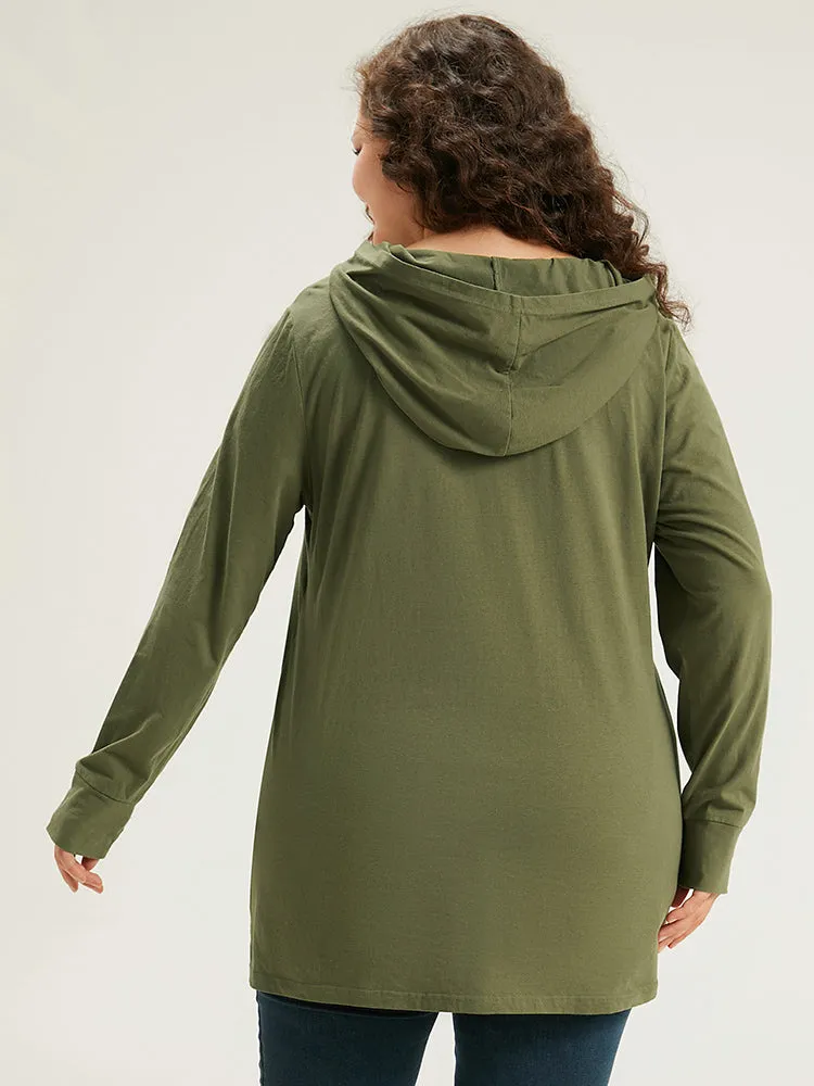 Plain Hooded Wrap Hem Thumb Hole T-shirt sold by Bloomchic product image thumbnail 5