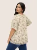 Floral Shirred Notched Flutter Sleeve Blouse sold by Bloomchic