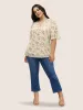 Floral Shirred Notched Flutter Sleeve Blouse sold by Bloomchic