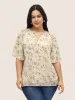 Floral Shirred Notched Flutter Sleeve Blouse sold by Bloomchic