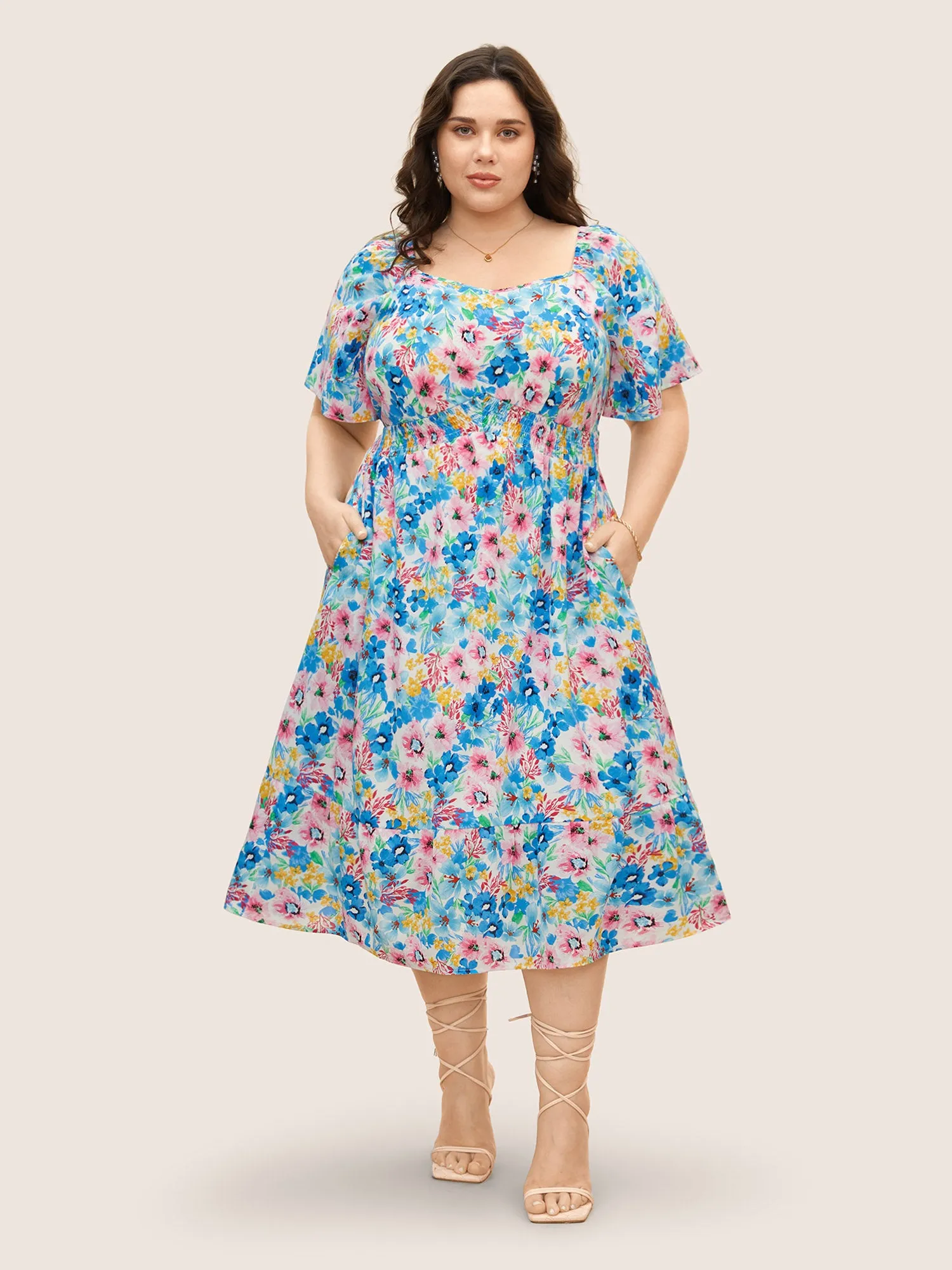 Heart Neckline Floral Ruffle Sleeve Dress sold by Bloomchic