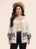 Fair Isle Balloon Sleeve Crew Neck Cardigan sold by Bloomchic