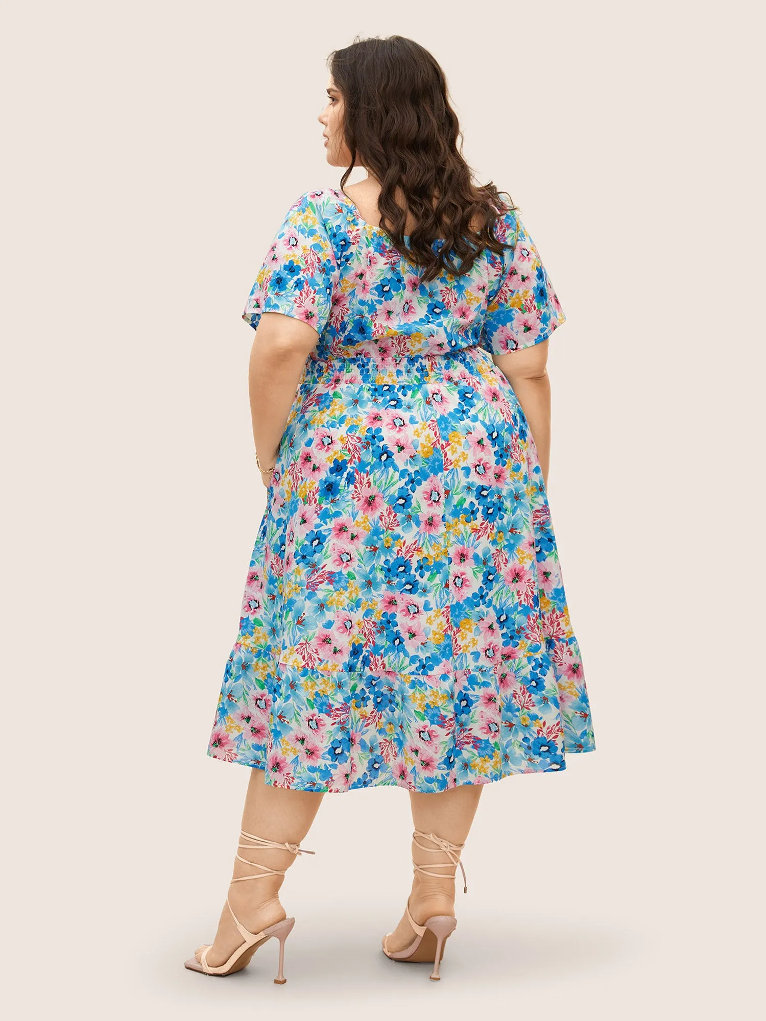 Heart Neckline Floral Ruffle Sleeve Dress sold by Bloomchic product image thumbnail 3