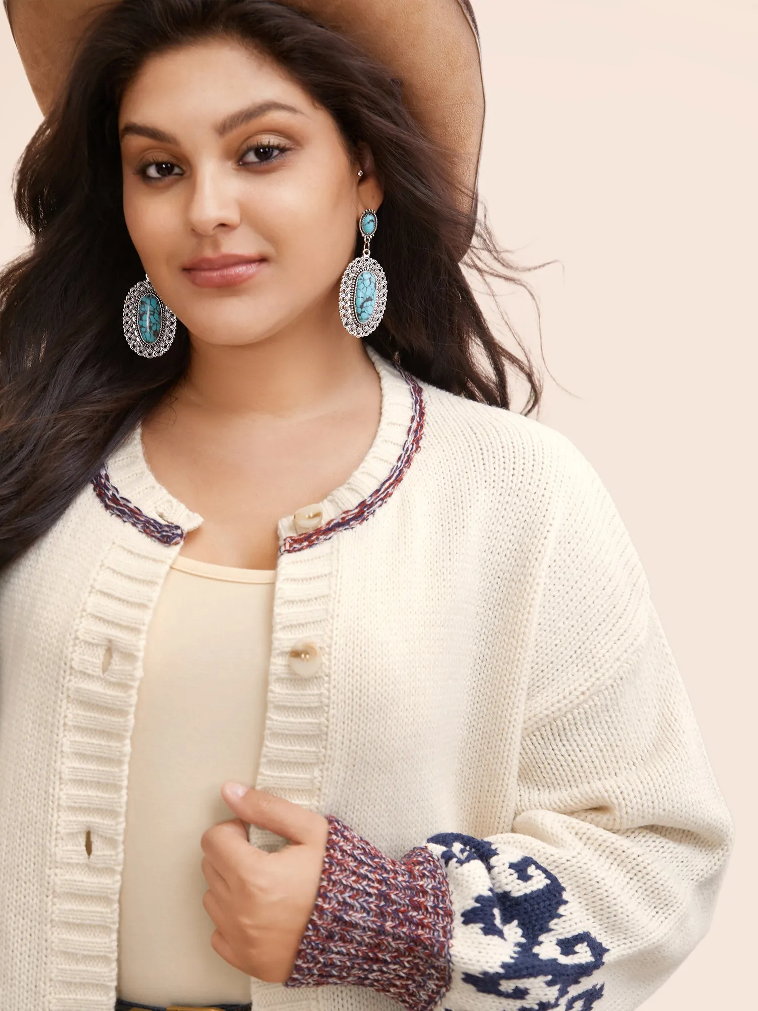 Fair Isle Balloon Sleeve Crew Neck Cardigan sold by Bloomchic product image thumbnail 4