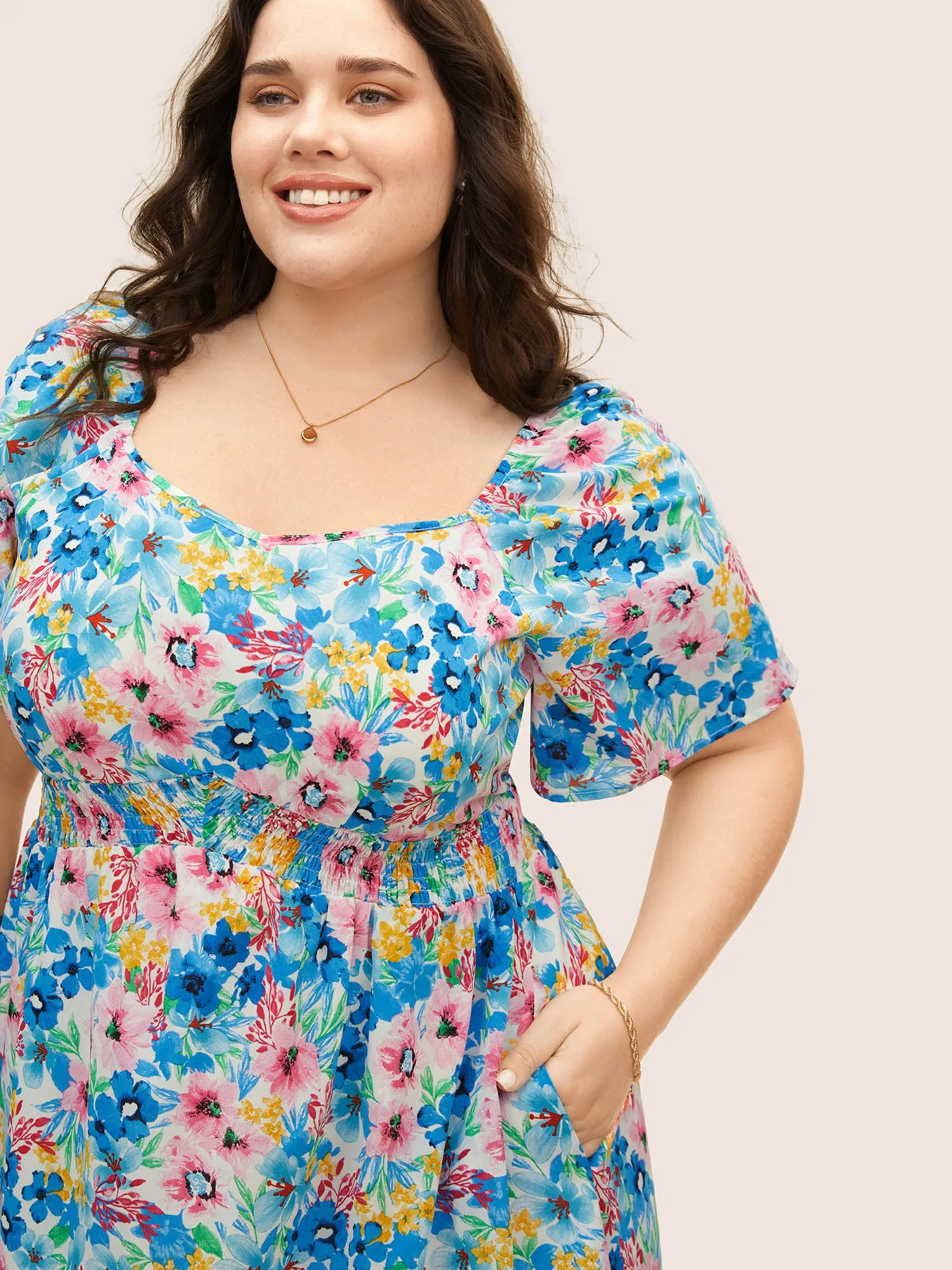 Heart Neckline Floral Ruffle Sleeve Dress sold by Bloomchic product image thumbnail 4