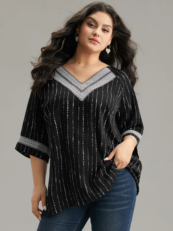 Bandana Contrast Webbing Raglan Sleeve Blouse sold by Bloomchic