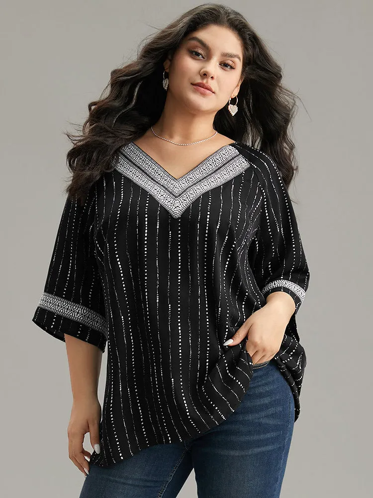 Bandana Contrast Webbing Raglan Sleeve Blouse sold by Bloomchic