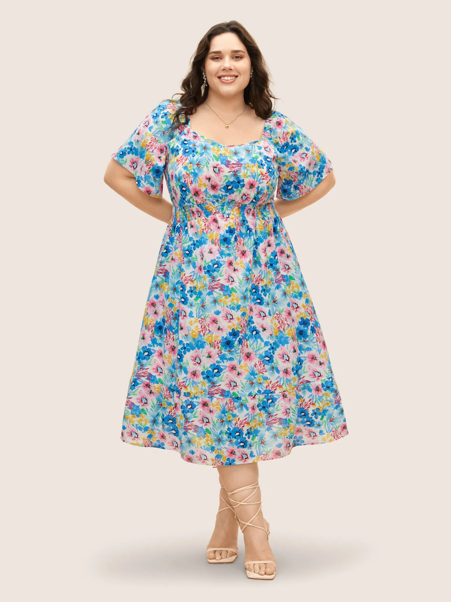 Heart Neckline Floral Ruffle Sleeve Dress sold by Bloomchic product image thumbnail 2