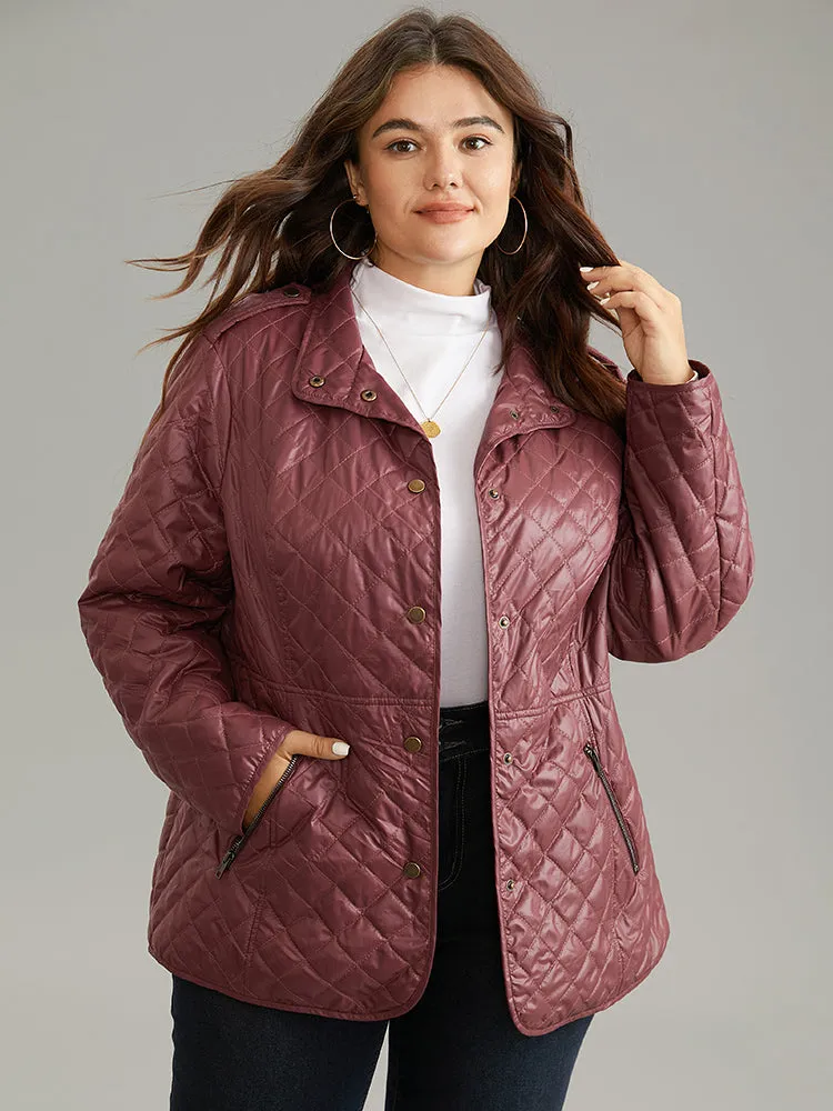 Plain Quilted Button Through Slant Pocket Coat sold by Bloomchic