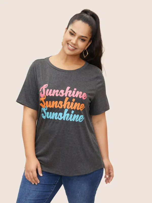 Color Letter Print Heather Round Neck T-shirt sold by Bloomchic
