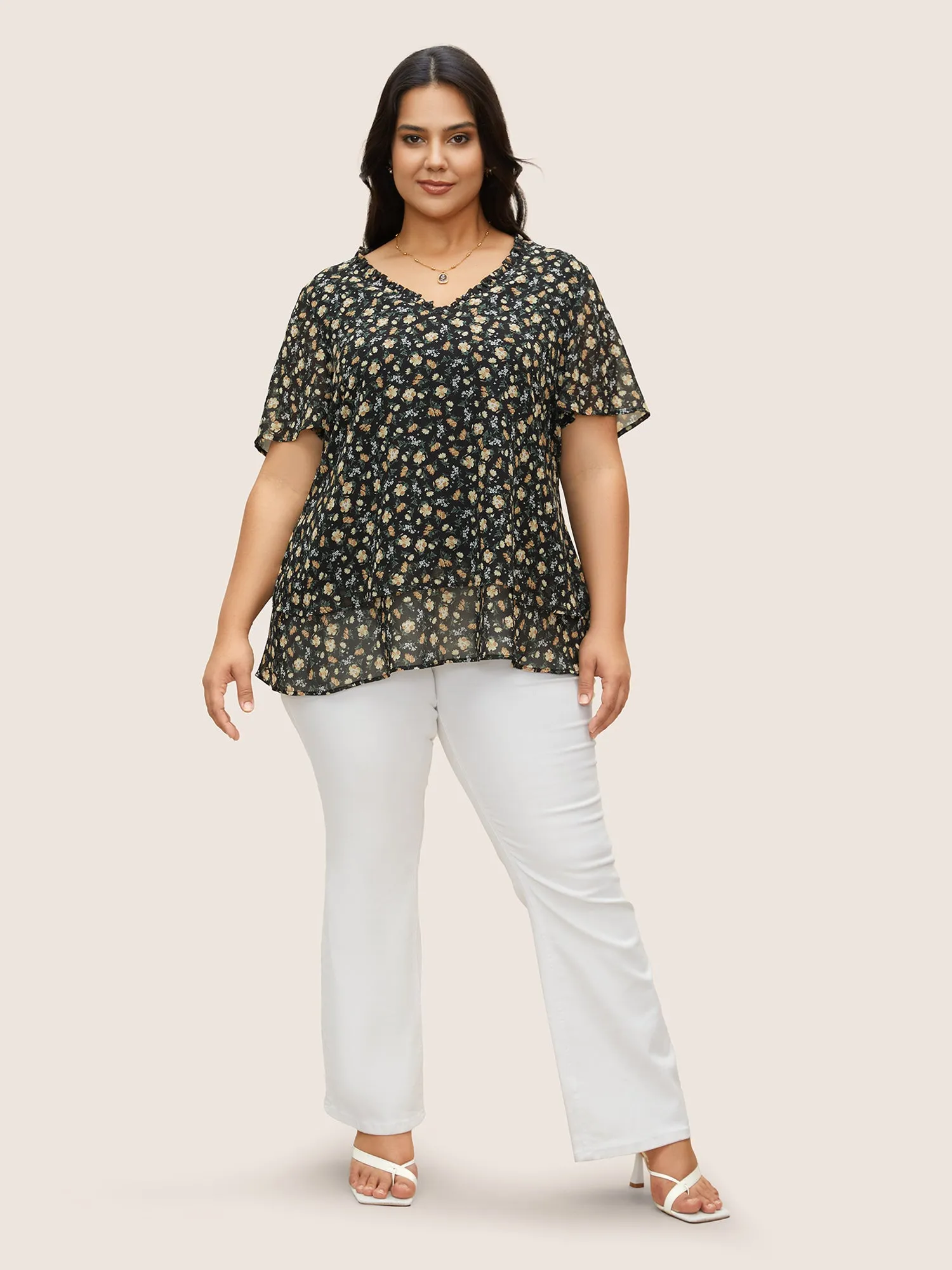 Ditsy Floral Flutter Sleeve See Through Blouse sold by Bloomchic product image thumbnail 2