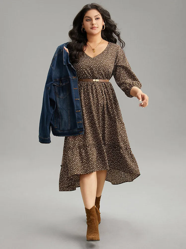 Leopard Lantern Sleeve Ruffles Frill Trim Dress sold by Bloomchic