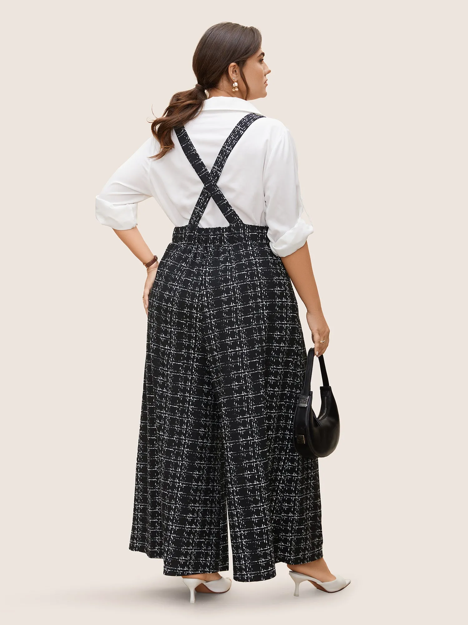 Plaid Tweed Crisscross Back Button Detail Jumpsuit sold by Bloomchic product image thumbnail 4