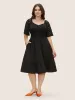Crochet Lace Heart Neckline Patchwork Shirred Dress sold by Bloomchic