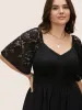 Crochet Lace Heart Neckline Patchwork Shirred Dress sold by Bloomchic