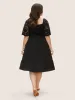 Crochet Lace Heart Neckline Patchwork Shirred Dress sold by Bloomchic
